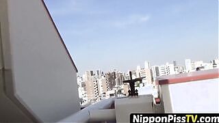 Redhead Japanese dollface open air independent pussy playing and peeing