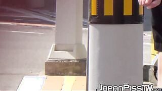 Naughty Japanese babes have no problems peeing in public